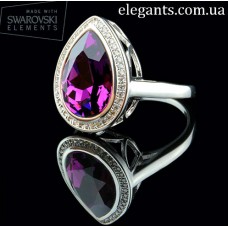 Перстень с каплевидным кристаллом Swarovski Drop Crystal Amethyst родий. Где купить ювелирные изделия? Украшения из золота в интернет магазине "Элегант" Сумы (Украина) - ювелирный каталог 2017 года (смотреть онлайн видео и фото)