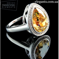 Перстень с каплевидным кристаллом Swarovski Drop Crystal Jonquil родий. Где купить ювелирные изделия? Украшения из золота в интернет магазине "Элегант" Сумы (Украина) - ювелирный каталог 2017 года (смотреть онлайн видео и фото)