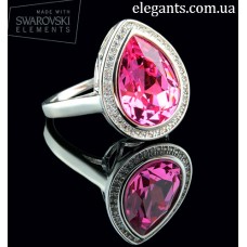 Перстень с каплевидным кристаллом Swarovski Drop Crystal Rose родий. Где купить ювелирные изделия? Украшения из золота на сайте интернет магазин "Элегант" Сумы (Украина) - каталог коллекции 2017 года (смотреть онлайн видео и фото)