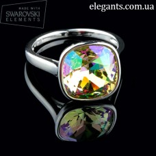 Кольцо с кристаллом Swarovski Cushion Square Crystal Aurore Boreale родий. Где купить ювелирные изделия? Украшения из золота на сайте интернет магазин "Элегант" Сумы (Украина) - каталог коллекции 2017 (смотреть онлайн видео и фото)