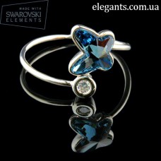 Нежное кольцо с кристаллом Swarovski Butterfly Crystal Dark Indigo родий. Где купить ювелирные изделия? Украшения из золота на сайте интернет магазин "Элегант" Сумы (Украина) - каталог коллекции 2017 (смотреть онлайн видео и фото)